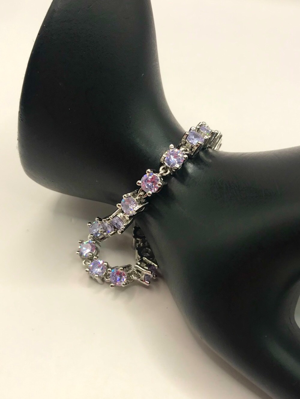 Silver-Tone Tennis Bracelet with Light Purple Rhinestones